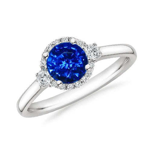 Fancy Lady’s Solitaire With Accents Ceylon Blue Sapphire Diamonds Ring