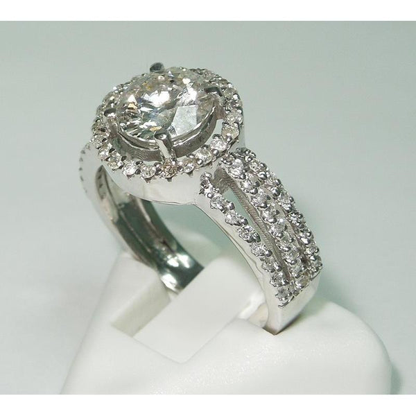 3.5 Carat Pave Diamonds Three Row Engagement Ring Halo Ring