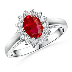 3.5 Carats Red Oval Ruby With Diamond Wedding Ring White Gold 14K