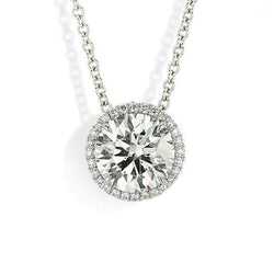 2.80 Carats Round Diamond Lady Necklace Pendant Gold White 14K