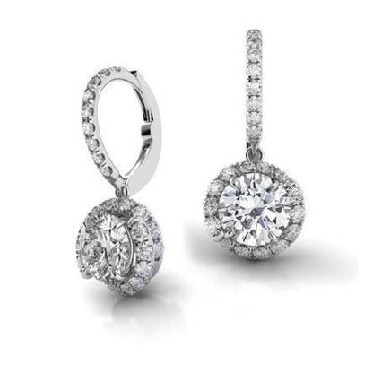 3.5 Carats Round G-Vs2 Diamond Leverback Earring Pair White Gold 14K Leverback Earrings