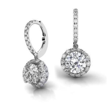 3.5 Carats Round G-Vs2 Diamond Leverback Earring Pair White Gold 14K Leverback Earrings