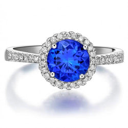 3.50 Carats Round Sri Lanka Sapphire Diamond Ring Jewelry