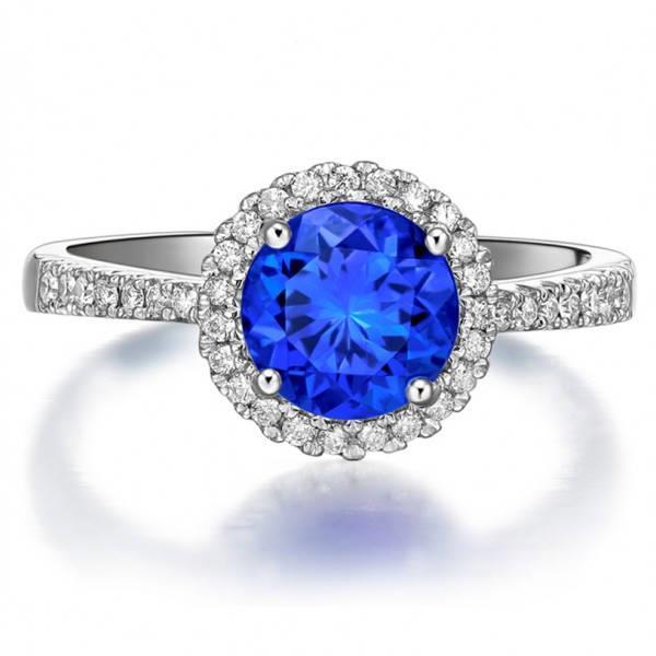 New Ladies Round Sri Lanka Sapphire Diamond Ring White Gold Jewelry Gemstone Ring