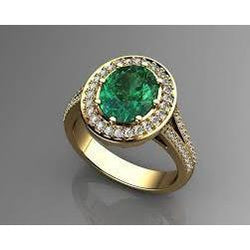 3.5 Ct Oval Cut Green Emerald With Halo Diamond Ring