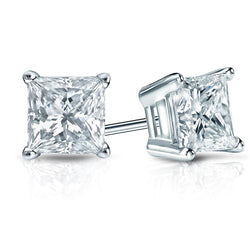 3.50 Ct Princess Cut Natural Earth Mined Diamond Stud Earring Pair White Gold Fine