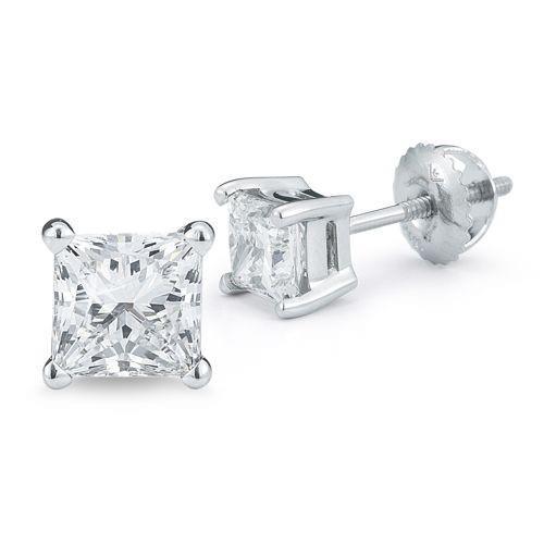  Princess Cut Diamond Stud White Gold Stud Earrings