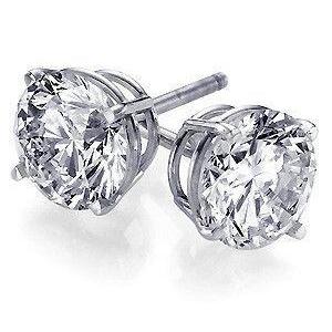  Prong Set Round Solitaire Diamond Stud Earring White Gold Stud Earrings