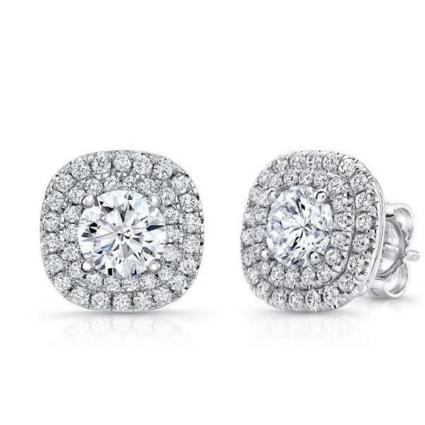 Brilliant Round Cut Double Halo Diamond Stud Earring 