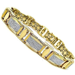 3.5 Ct Round Cut Pave Setting Natural Earth Mined Diamond Men Bracelet Yellow Gold 14K
