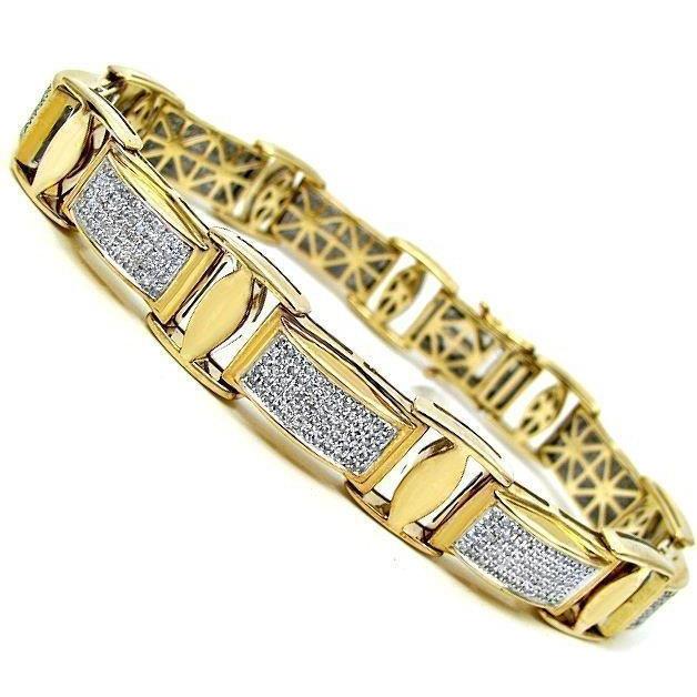 3.5 Ct Round Cut Pave Setting Diamond Men Bracelet Yellow Gold 14K Mens Bracelet
