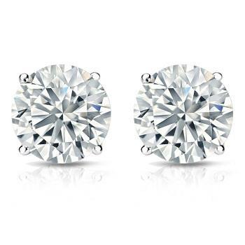 New Fancy \Solitaire Round Cut Diamond Stud Earring Pair White Gold 