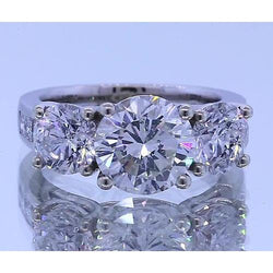 3.50 Carats Diamond Engagement Ring 14K White Gold Three Stone