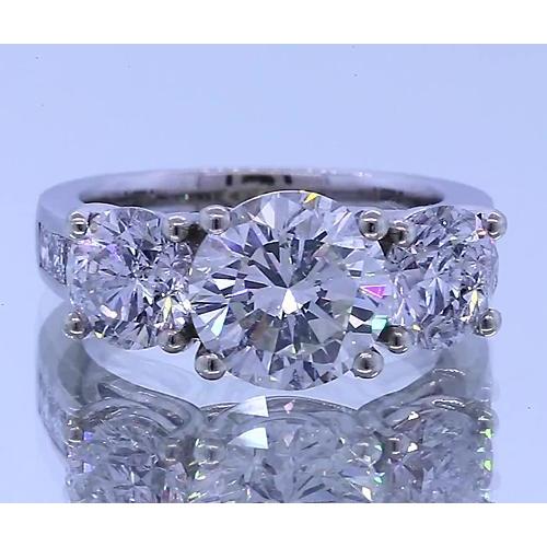 3.50 Carats Diamond Engagement Ring Four Prong Set 14K White Gold Three Stone Three Stone Ring