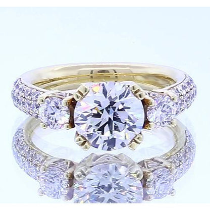 Yellow Gold  Lady’s Round Anniversary Solitaire Ring with Accents Diamond