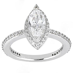 3.50 Carats Marquise Cut Diamond Ring With Accents White Gold 14K