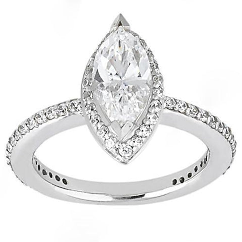 Marquise Cut   Diamonds Wedding  Gold White Solitaire Ring with Accents