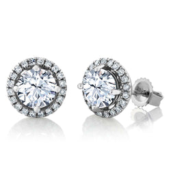 3.50 Carats Gorgeous Round Diamond Stud Earrings Halo White Gold 14K