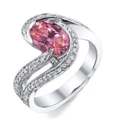 3.50 Carats Pink Sapphire With Diamonds Wedding Ring 14K White Gold