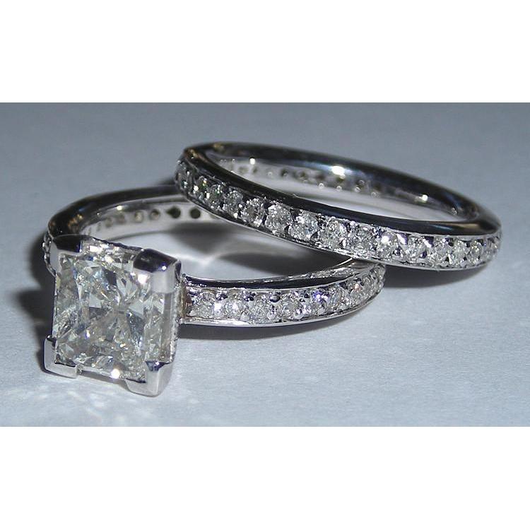 3.50 Carats Platinum Diamond Fancy Engagement Ring Set Engagement Ring Set