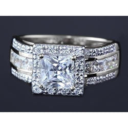 3.50 Carats Princess Cut Natural Earth Mined Diamond Ring White Gold 14K