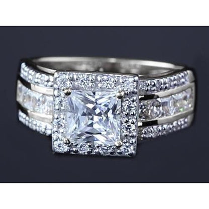 3.50 Carats Princess Cut Diamond Anniversary Ring White Gold 14K Halo Ring