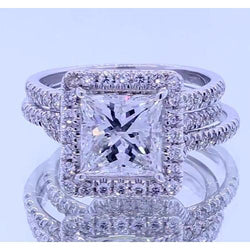 3.50 Carats Princess Cut Diamond Halo Fancy Ring White Gold 14K