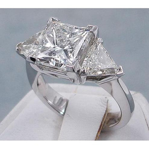 3.50 Carats Princess Cut Trilliant Diamonds Three Stone Engagement Ring White Three Stone Ring