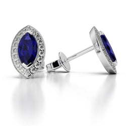 3.50 Carats Prong Set Sri Lanka Sapphire Diamonds Studs Earrings