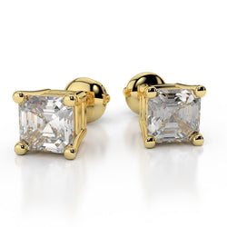3.50 Carats Sparkling Asscher Cut Diamonds Studs Earrings YG 14K
