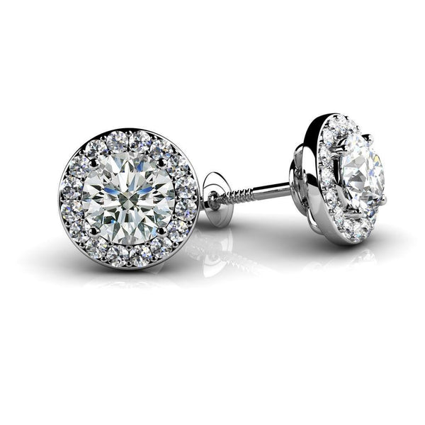 New Style Sparkling Round Cut Diamonds Halo Studs Earrings White Gold 