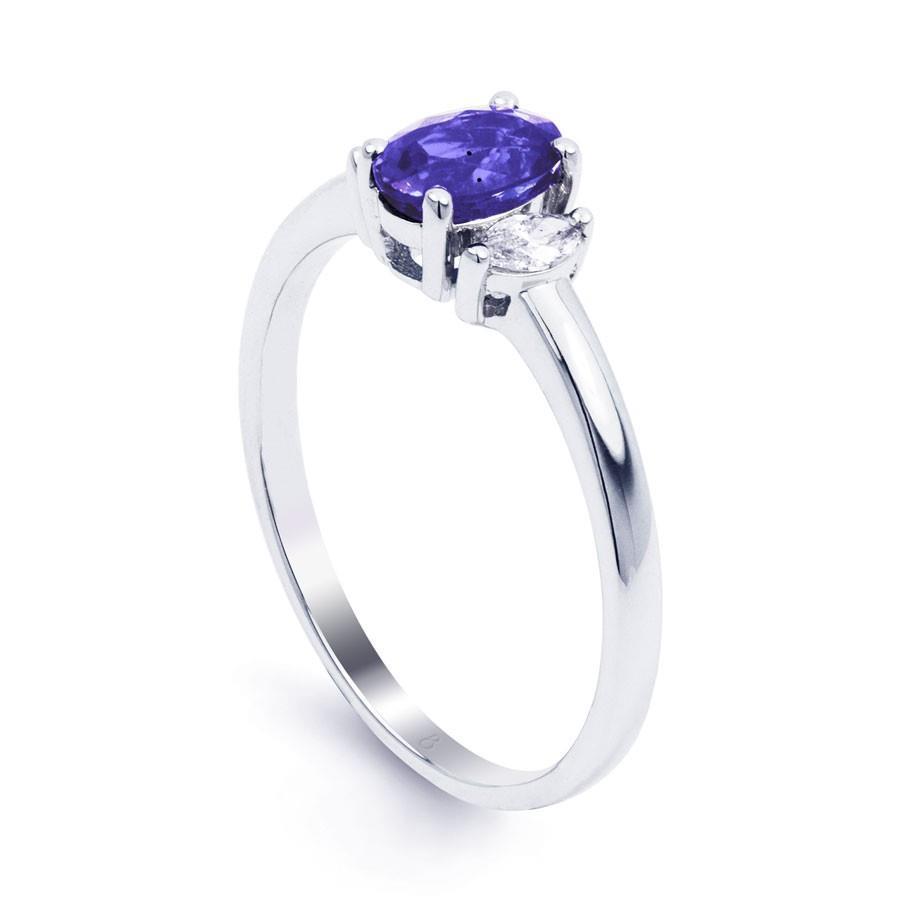 Women  Three Stone Tanzanite With Diamonds Ring White Gold  Gemstone Ring