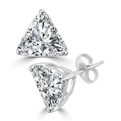 3.50 Carats Trillion Cut Diamonds Women Studs Earrings Gold White
