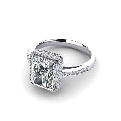 3.50 Ct Big Emerald And Round Cut Diamonds Engagement Ring Halo White Gold Halo Ring