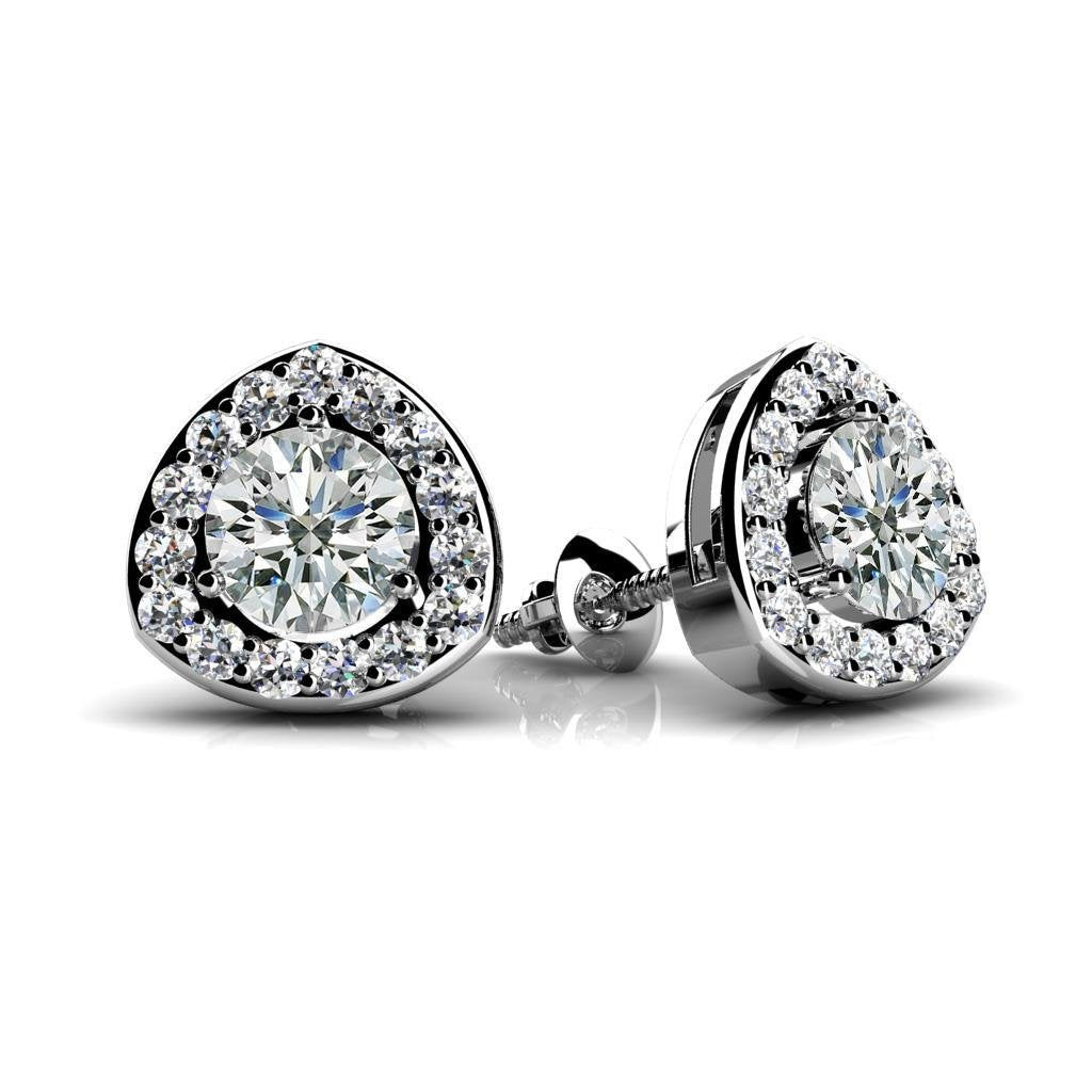 New Brilliant Cut Round Cut Diamonds Lady Studs Earrings Gold Halo 