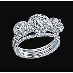 Natural Earth Mined Diamond Three Stone Ring Set 3.50 Ct. Beautiful White Gold Ring