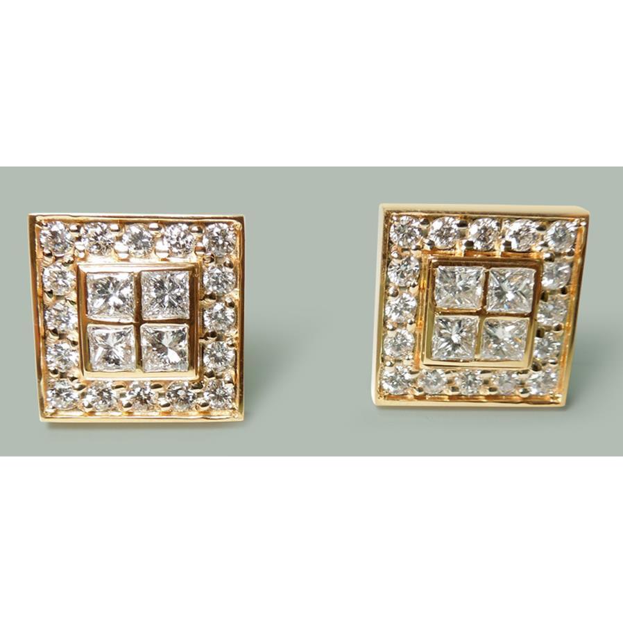 3.50 Ct. Diamonds And 14K Yellow Gold Cuff Links Men'S Cufflinks Earrings