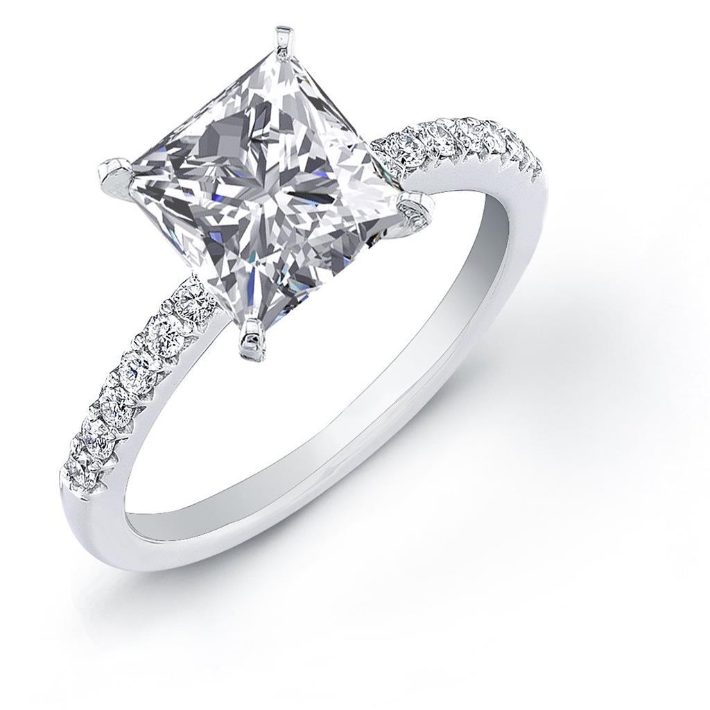 Princess Cut White Elegant Woman's Solitaire Ring with Accents Diamond 