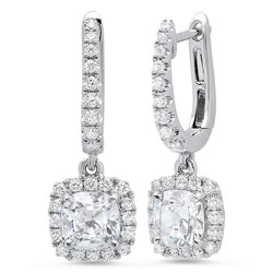 3.50 Carats Jewelry Cushion And Round Halo Diamond Dangle Earring