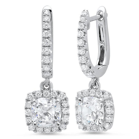 3.50 Ct Jewelry Cushion And Round Halo Diamond Dangle Earring White Gold Dangle Earrings