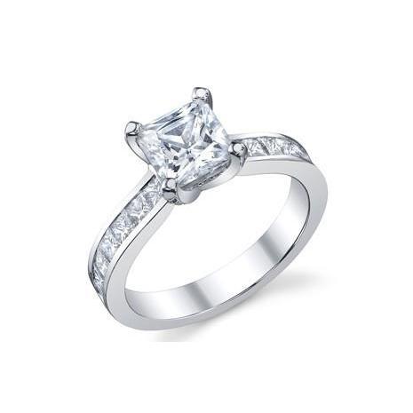  Princess And Round Cut Diamonds Wedding Solitaire Ring with Accents