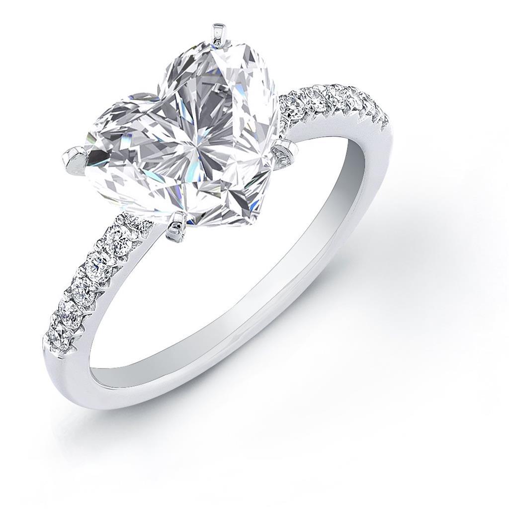 3.50 Ct Prong Set Heart And Round Cut Diamonds Wedding Solitaire Ring With Accents Solitaire Ring with Accents