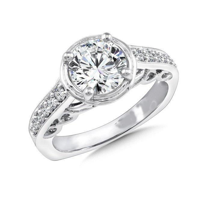 High Quality Twisted Sparkling Solitaire Ring with Accents White Gold Diamond