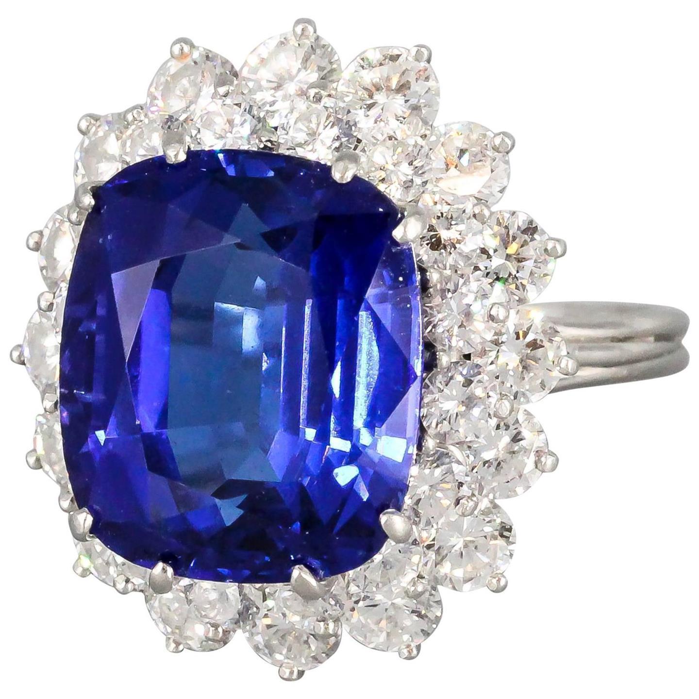  New Ladies  Solitaire With Accent Tanzanite And Diamonds Ring White Gold  Gemstone Ring