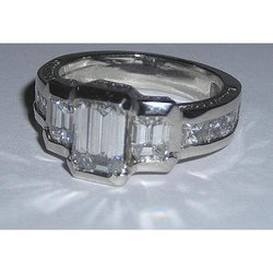 3.51 Carats Gold Emerald Three Stone Diamond Engagement Ring New