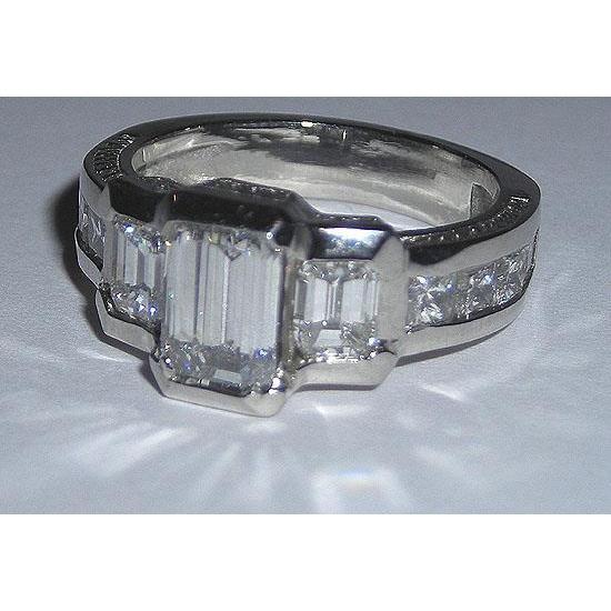 3.51 Carats Gold Emerald Three Stone Diamond Engagement Ring New Three Stone Ring