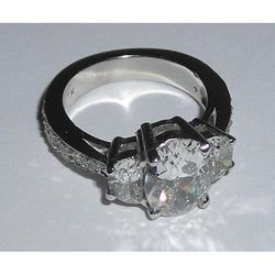 3.50 Carats White Gold Oval Diamond Engagement Ring Three Stone