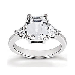 3.51 Carats Emerald & Trillion Cut Diamond Wedding Ring Three Stone