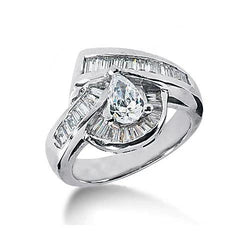 Real  Pear Cut Diamond Engagement Fancy Ring 3.50 Ct. White Gold 14K