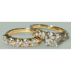 3.50 Ct Round Diamonds Engagement Ring Band Set Yellow Gold